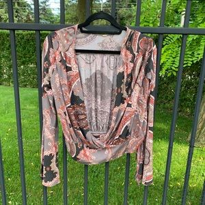 Free People Printed Bell Sleeve Top